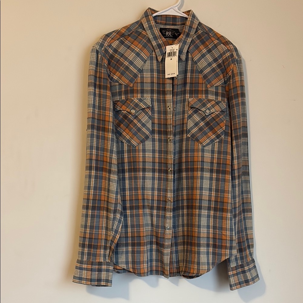 Ralph Lauren Double RL Men's Blue and Brown Plaid Shirt